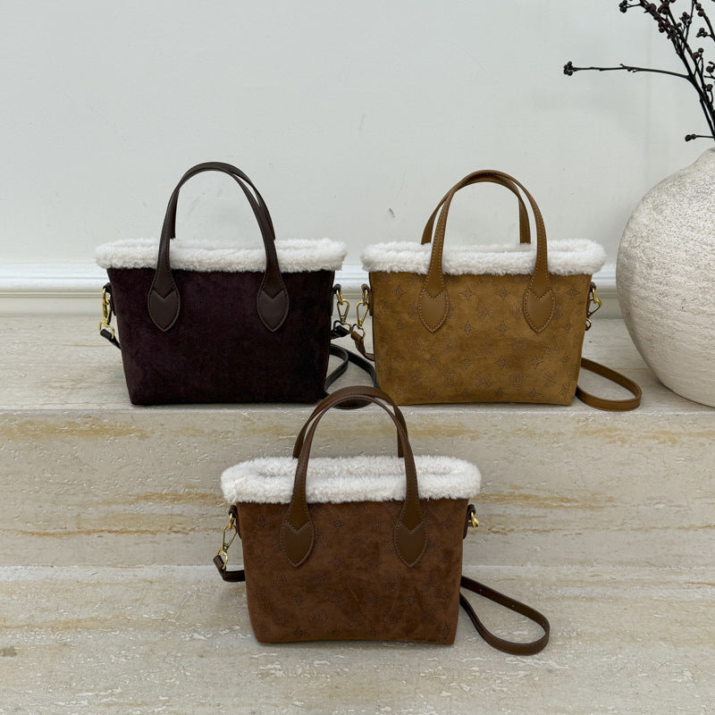 Retro Plush Bucket Bag Large Capacity Women's Light Luxury Handbag