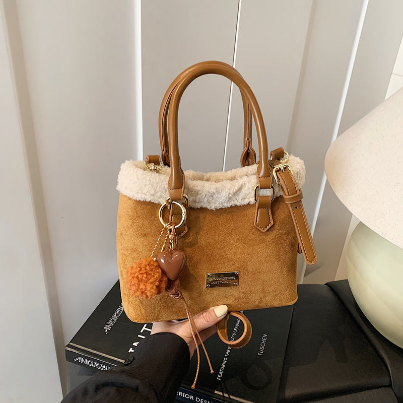 Retro Plaid Plush Mini Bucket Shoulder Bag