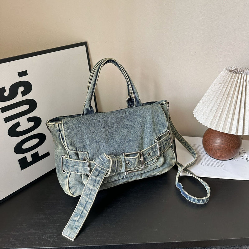 Retro Denim Tote Bag Casual Commuter Shoulder Messenger