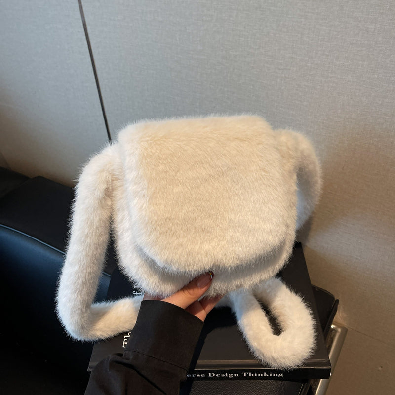 Retro Plush Shoulder Bag Small Square Satchel