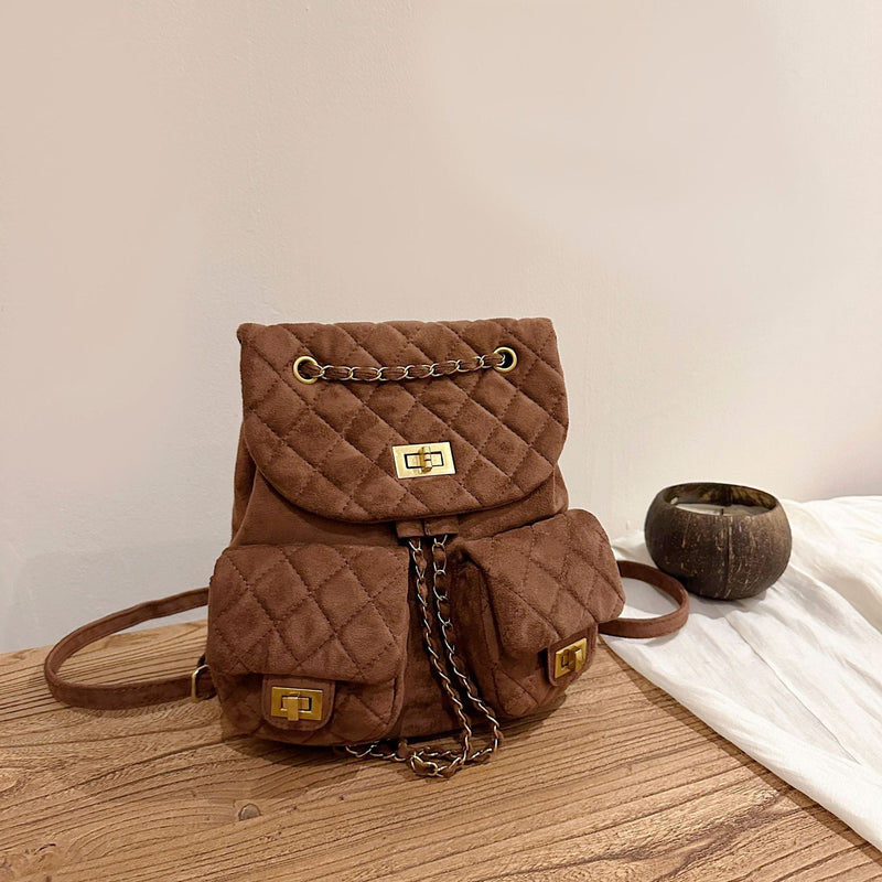 Women's Rhombus Chain Backpack Multi-Pocket Simple Style