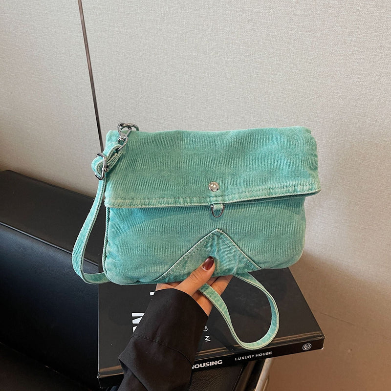 Retro Denim Shoulder Bag for Women - Large Capacity Commuter Envelope Bag