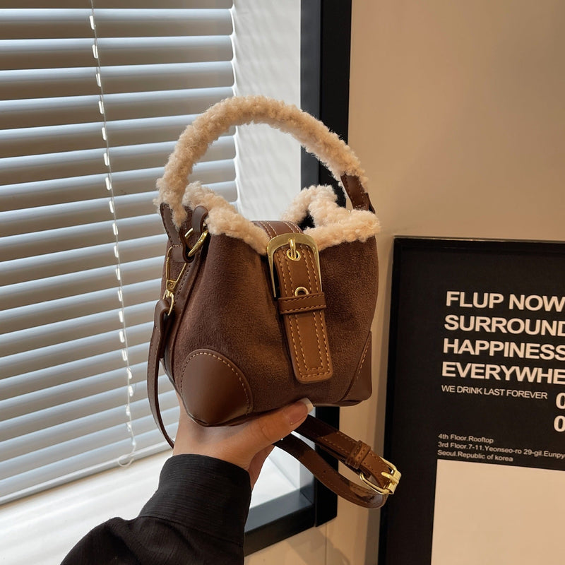 Retro Plush Bucket Bag Personalized Messenger Women's Bag