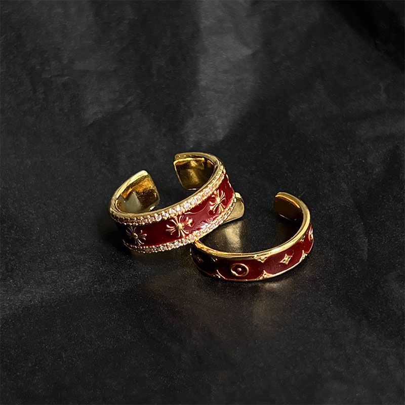 Vintage Burgundy Enamel Adjustable Ring