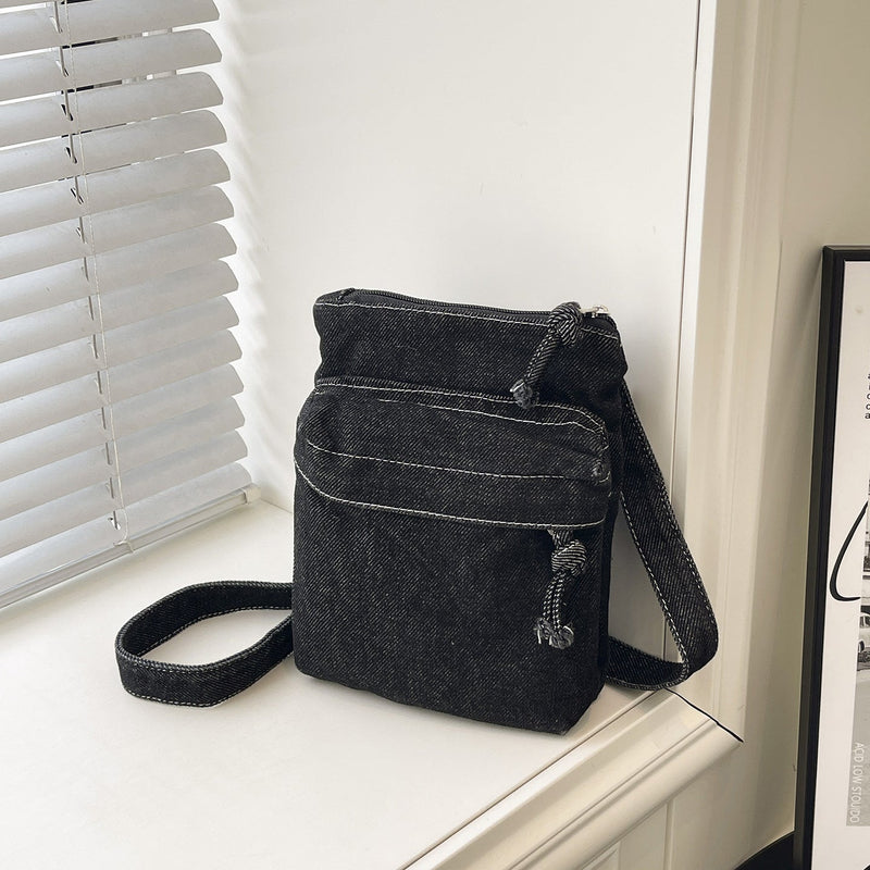 Personalized Washed Denim Messenger Bag