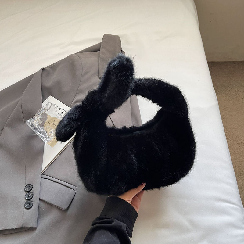 Plush Pleated Hand Cloud Bag Solid Color Hair Bag