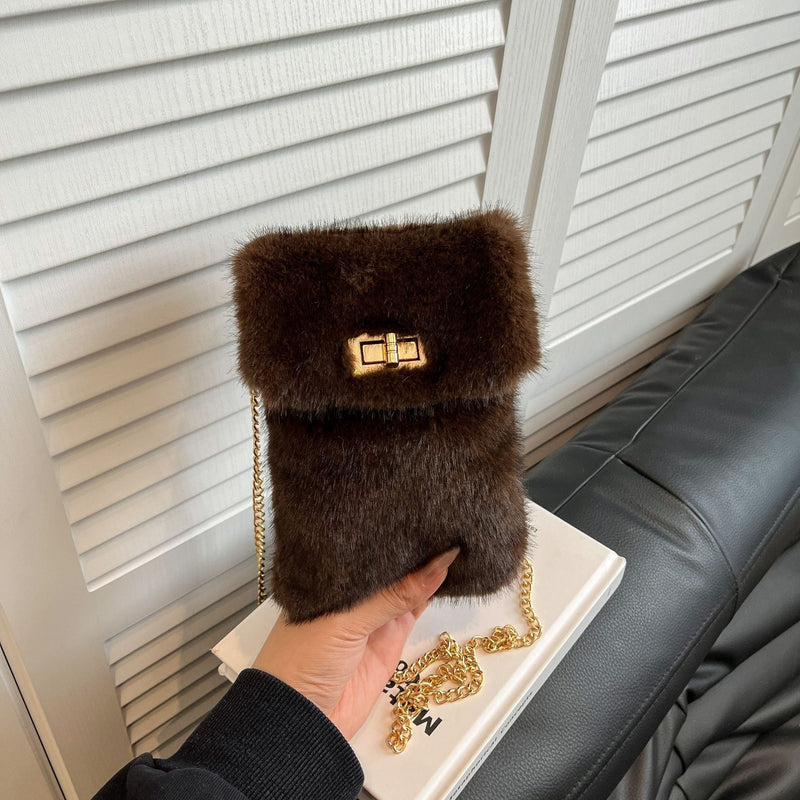 Small Square Plush Messenger Bag for Phone