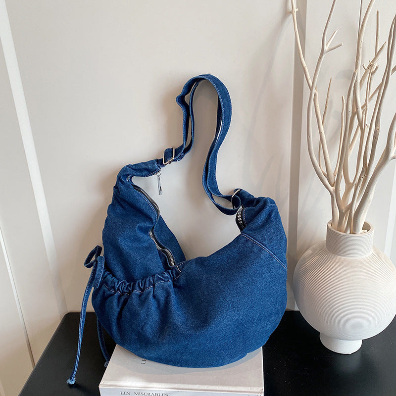 Retro Denim Messenger Bag Large Capacity Commuter Shoulder Bag