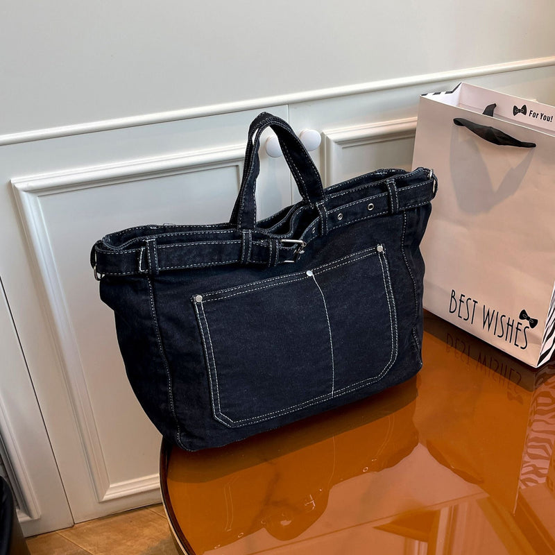 Retro Denim Shoulder Bag Large Capacity Casual Commuter Tote