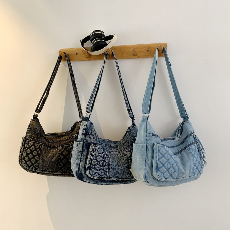 Retro Denim Messenger Bag Casual Simple Large Capacity Shoulder Bag Light Commuter Versatile Women'S Small Square Bag