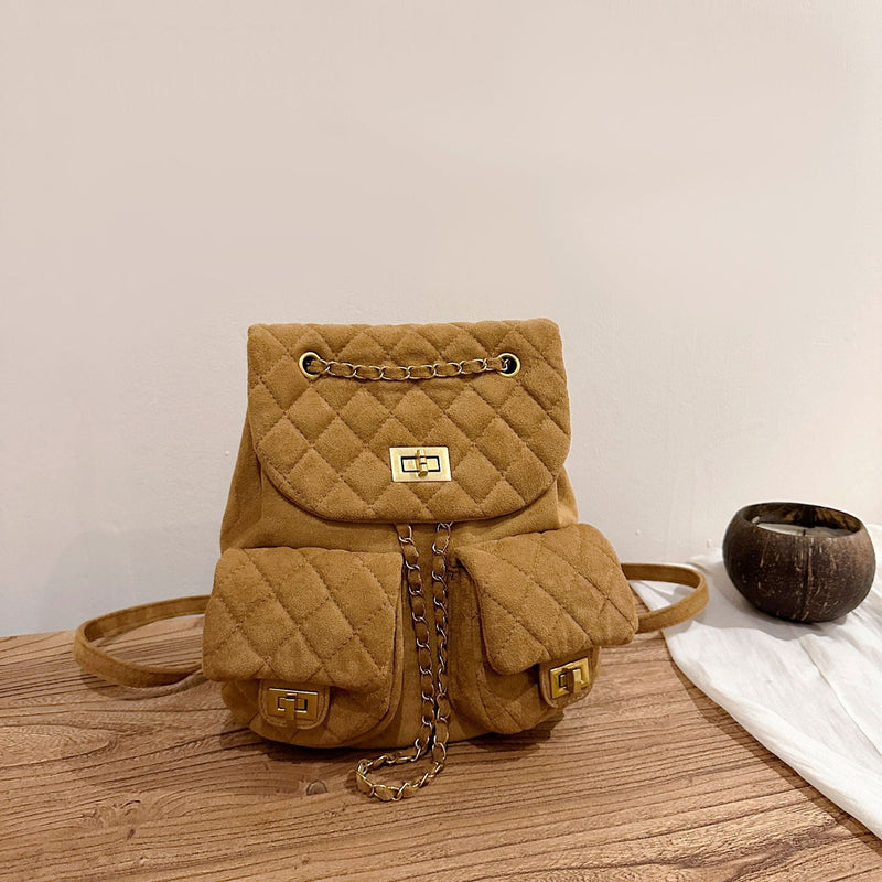 Women's Rhombus Chain Backpack Multi-Pocket Simple Style