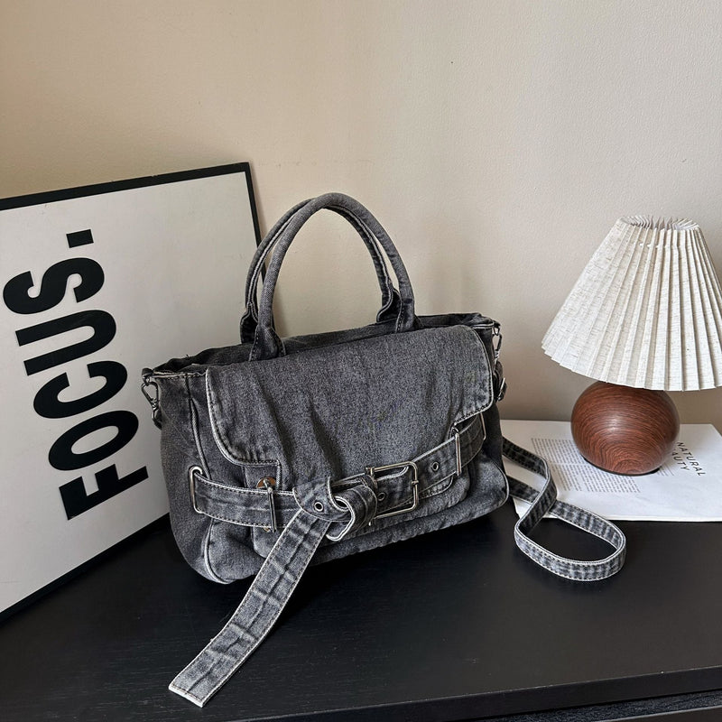 Retro Denim Tote Bag Casual Commuter Shoulder Messenger
