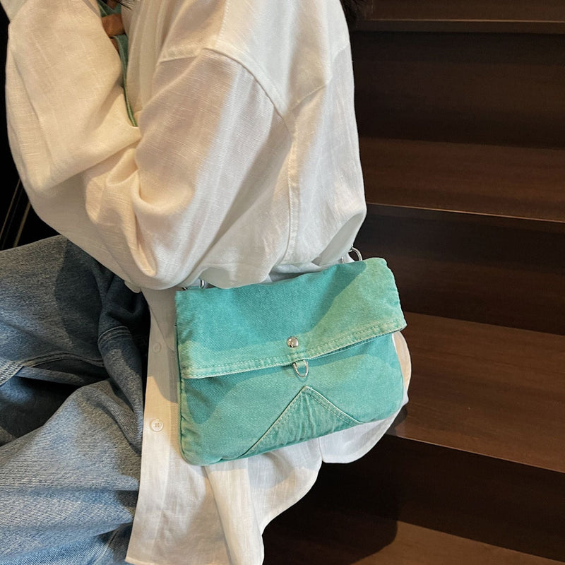 Retro Denim Shoulder Bag for Women - Large Capacity Commuter Envelope Bag