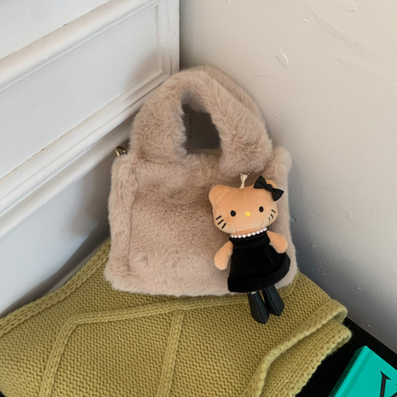 Plush Gas Bucket Bag Magnetic Buckle Crossbody Handbag
