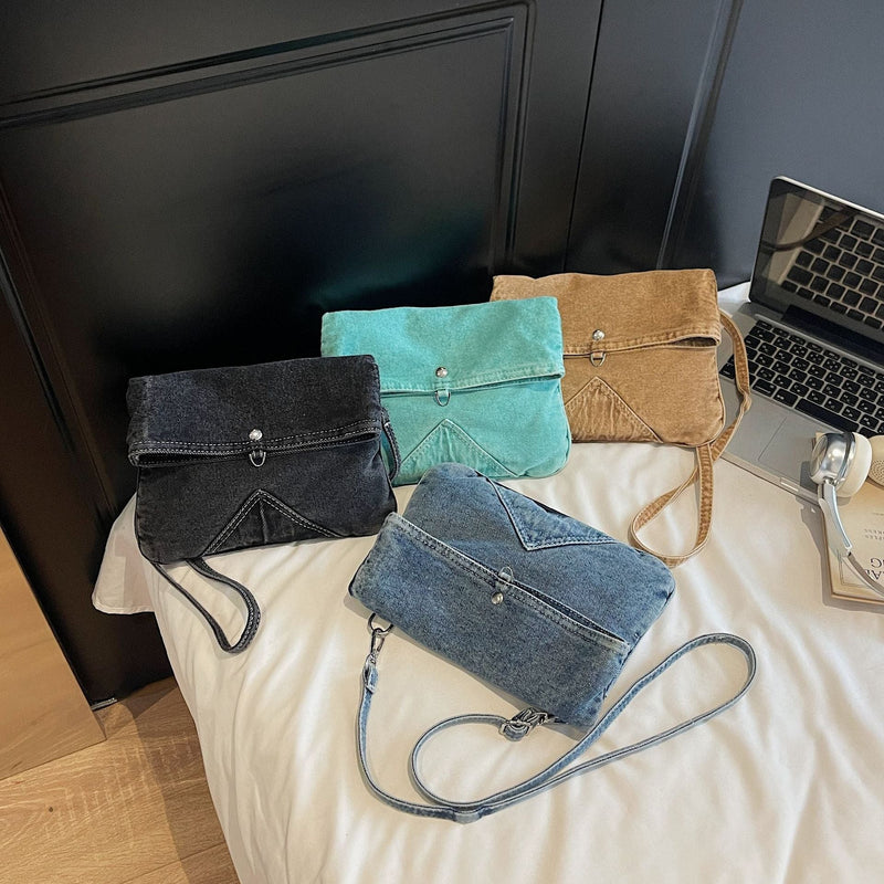 Retro Denim Shoulder Bag for Women - Large Capacity Commuter Envelope Bag