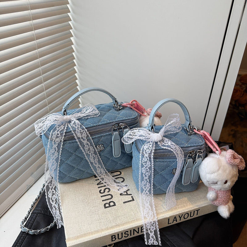 Rhombus Chain Box Bag Denim Shoulder Bag for Women