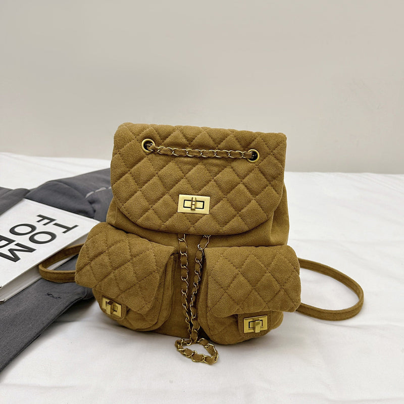 Women's Rhombus Chain Backpack Multi-Pocket Simple Style