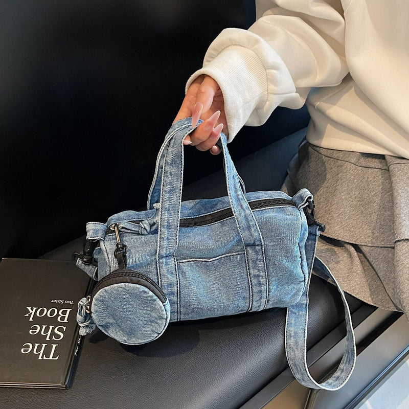 Retro Denim Messenger Bag for Women - Large Capacity Casual Shoulder Bag