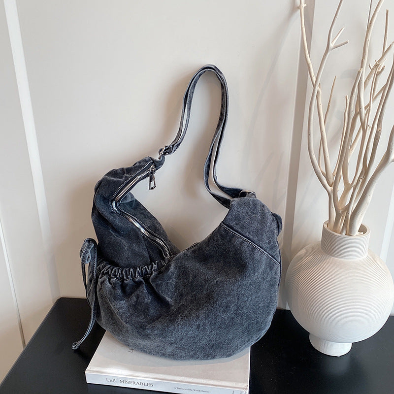 Retro Denim Messenger Bag Large Capacity Commuter Shoulder Bag