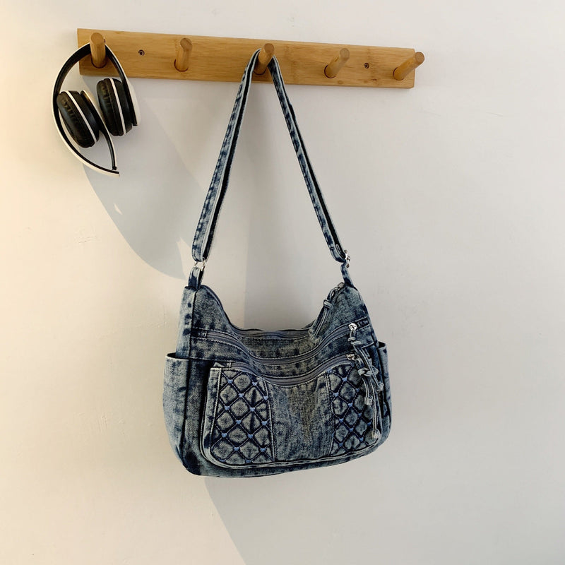 Retro Denim Messenger Bag Casual Simple Large Capacity Shoulder Bag Light Commuter Versatile Women'S Small Square Bag