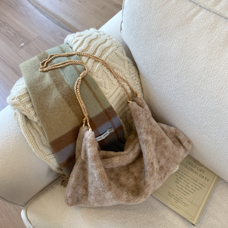 Trendy Fluffy Dumpling Shoulder Bag with Chain