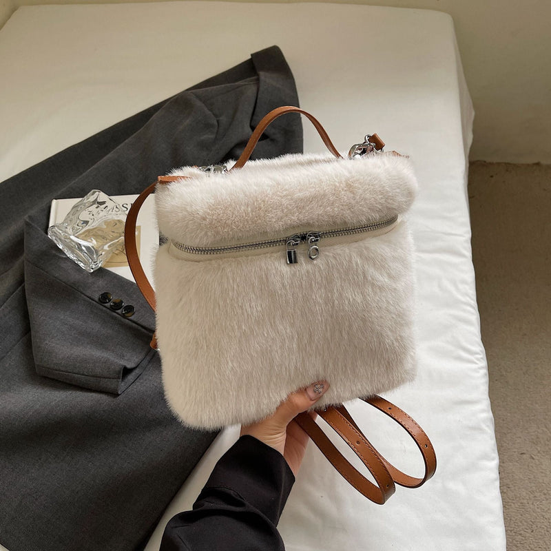 Autumn Winter Commuter Backpack Large Capacity Wool Messenger Bag