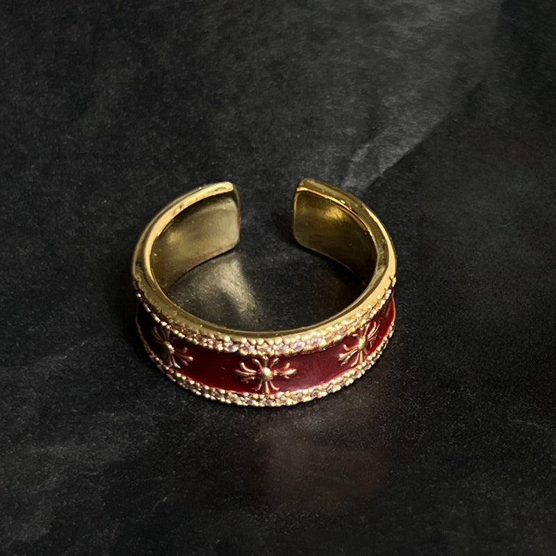 Vintage Burgundy Enamel Adjustable Ring