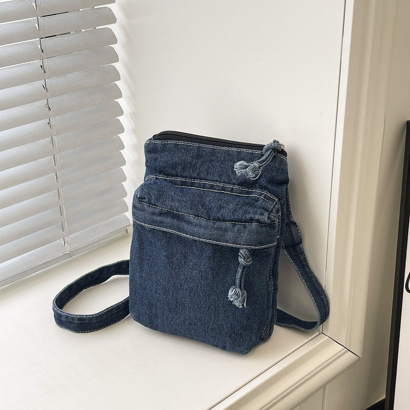 Personalized Washed Denim Messenger Bag