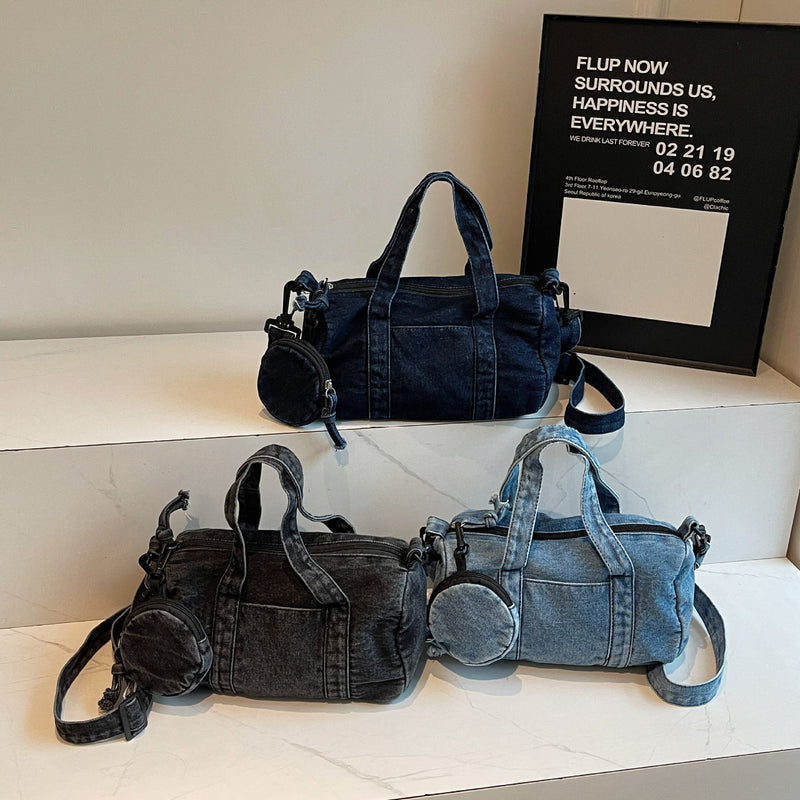 Retro Denim Messenger Bag for Women - Large Capacity Casual Shoulder Bag