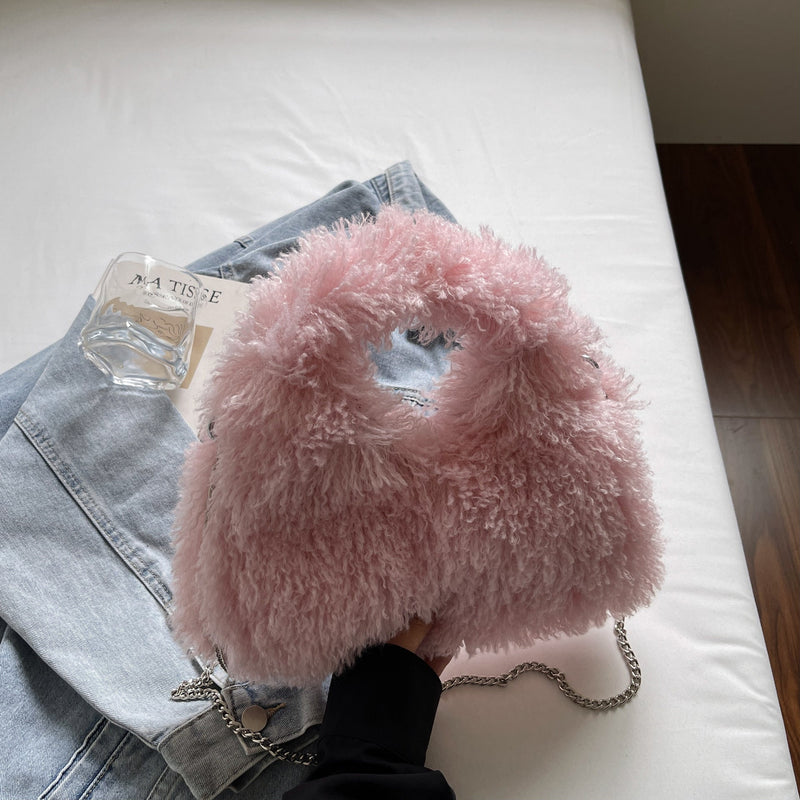 Candy Color Cute Fashionable Plush Handbag Chain Dumpling Bag