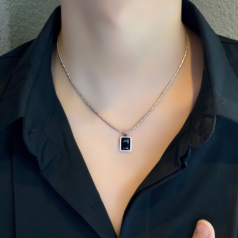 Black Square Pendant Necklace