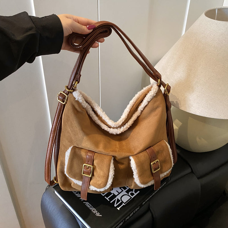 Retro Splicing Women's Matte Backpack Shoulder Tote