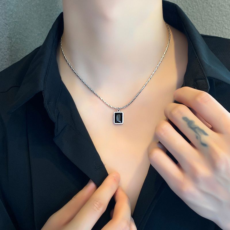 Black Square Pendant Necklace