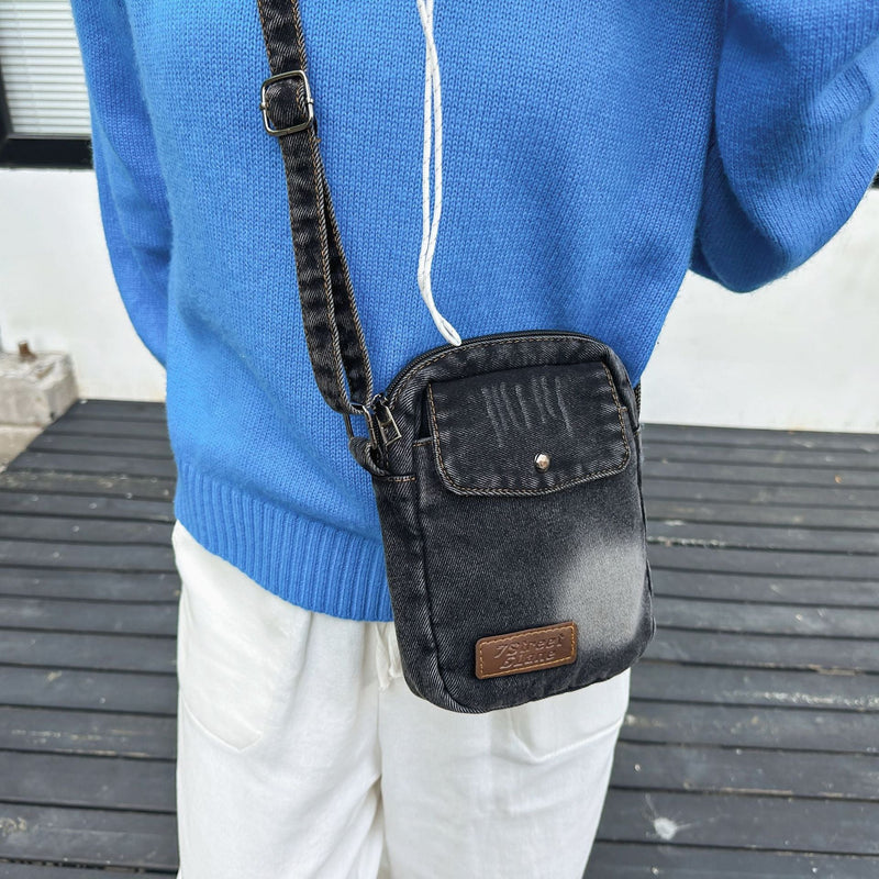Simple Denim Square Shoulder Bag for College Students
