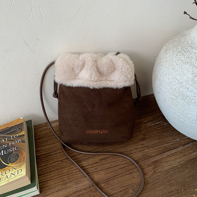 Retro Plush Splicing Messenger Bag