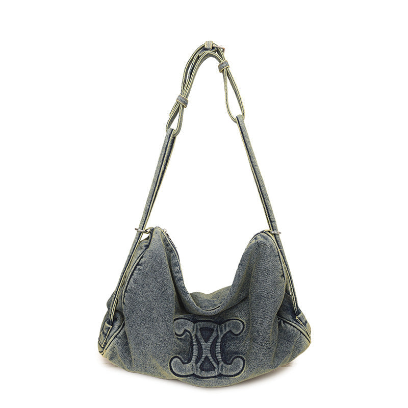 Retro Denim Shoulder Bag Small Fragrance Light Luxury Casual Messenger Bag