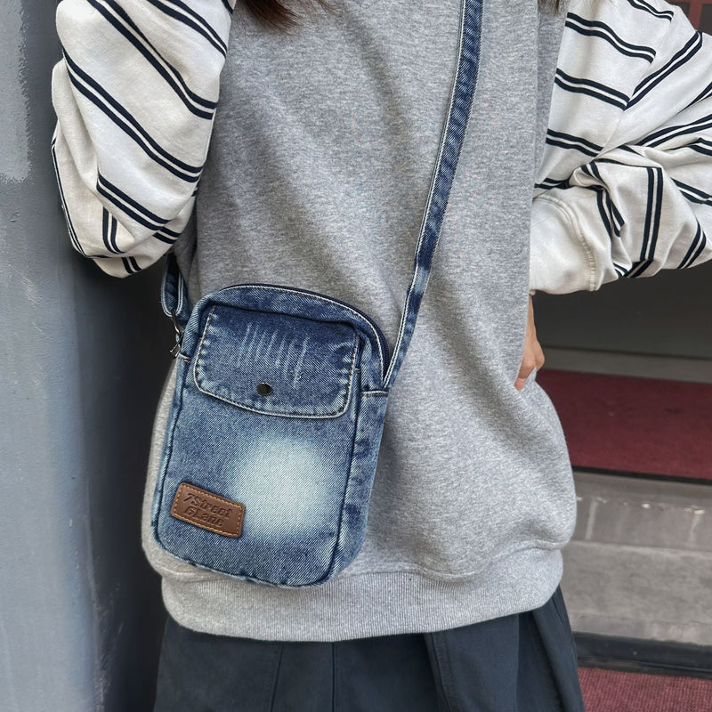 Simple Denim Square Shoulder Bag for College Students