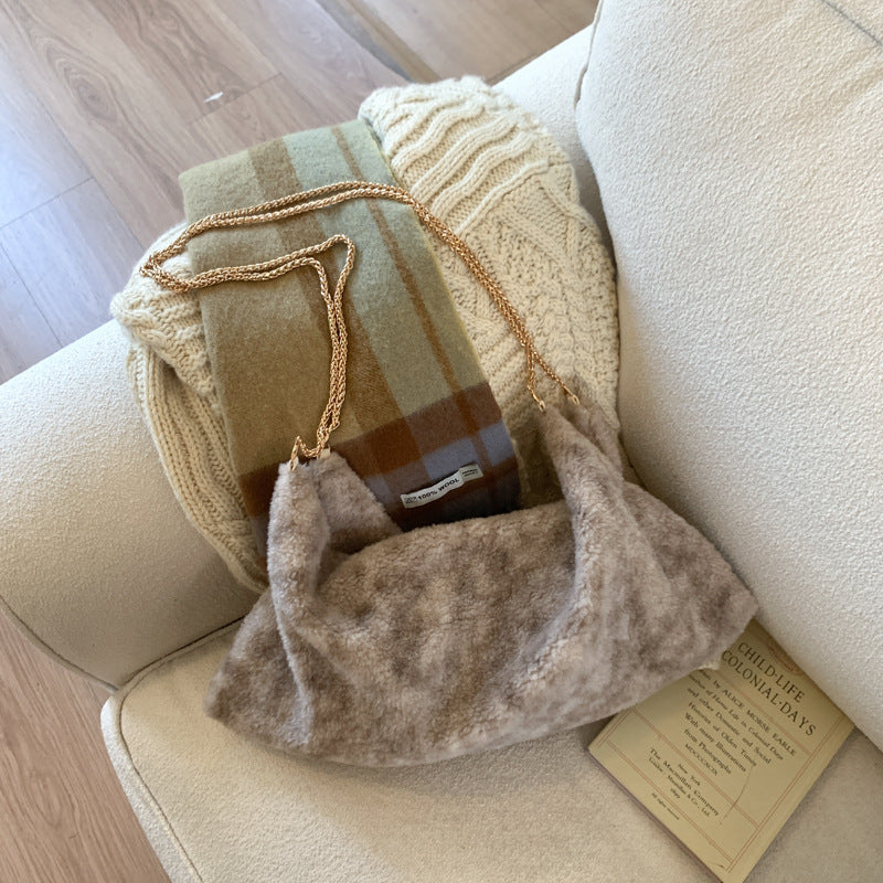 Trendy Fluffy Dumpling Shoulder Bag with Chain