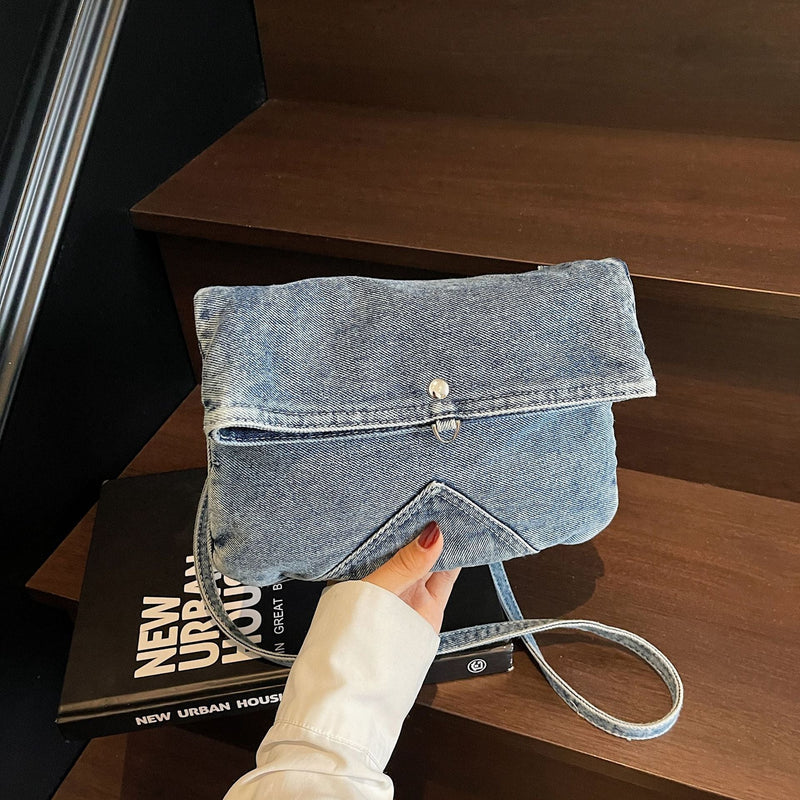 Retro Denim Shoulder Bag for Women - Large Capacity Commuter Envelope Bag