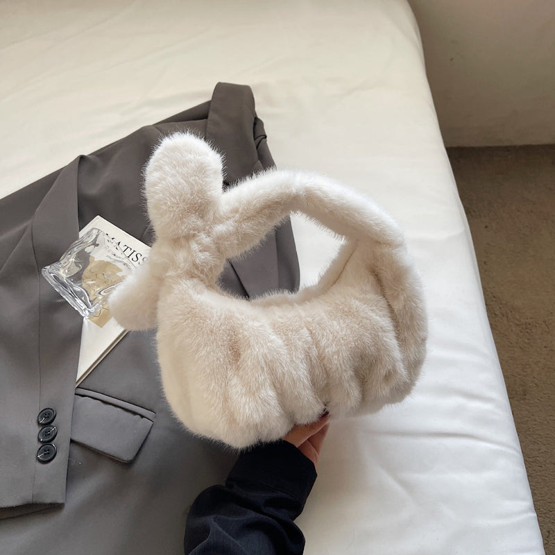 Plush Pleated Hand Cloud Bag Solid Color Hair Bag