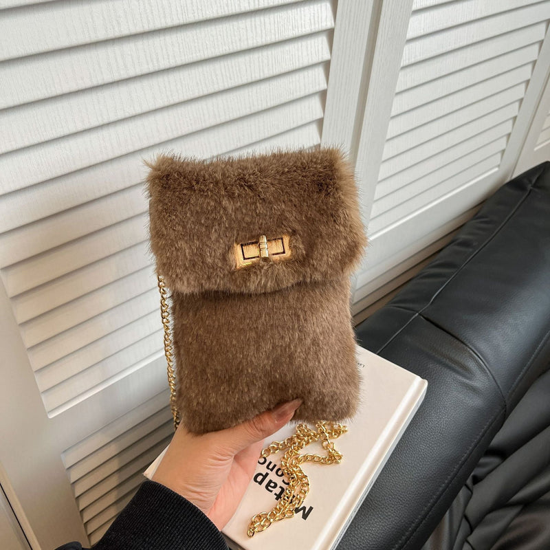 Small Square Plush Messenger Bag for Phone