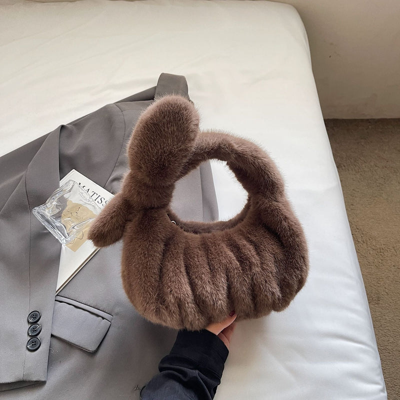 Plush Pleated Hand Cloud Bag Solid Color Hair Bag
