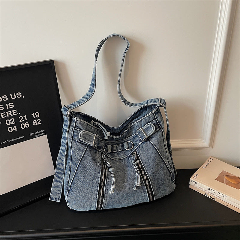 Large Capacity Denim Messenger Bag for Commuting