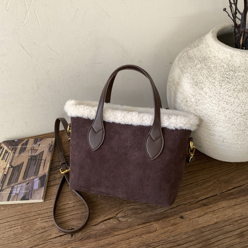 Retro Plush Bucket Bag Large Capacity Women's Light Luxury Handbag