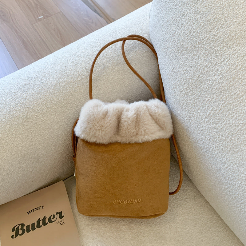 Retro Plush Splicing Messenger Bag