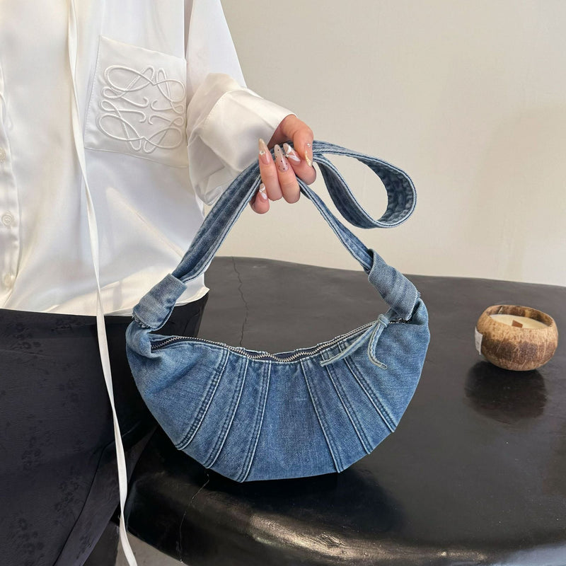 Large Capacity Pleated Denim Commuter Messenger Bag
