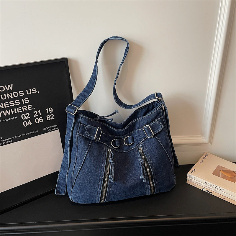 Large Capacity Denim Messenger Bag for Commuting