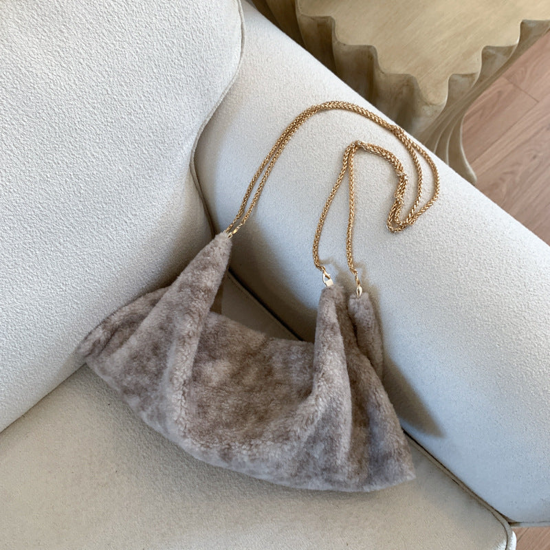 Trendy Fluffy Dumpling Shoulder Bag with Chain
