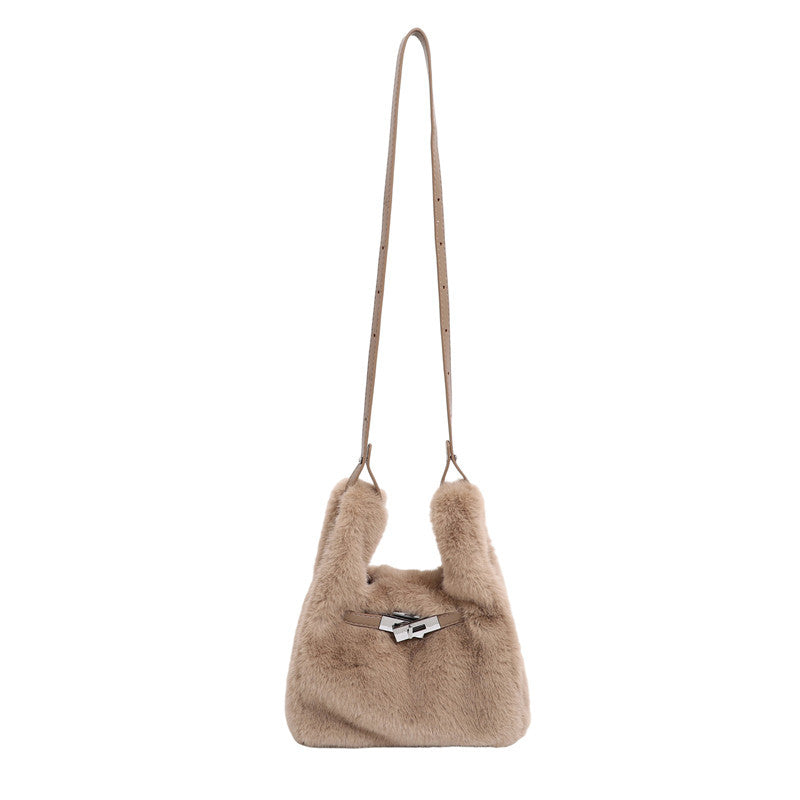 Stylish Large-Capacity Plush Hand Bucket Bag
