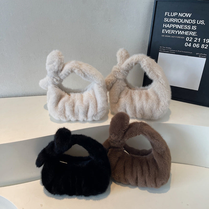 Plush Pleated Hand Cloud Bag Solid Color Hair Bag